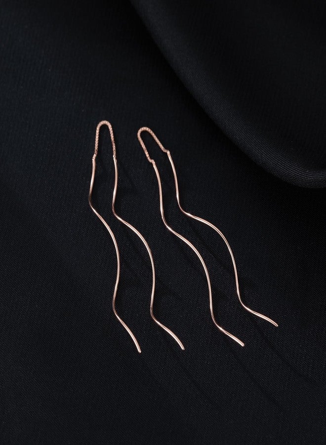 Reffeer Solid 925 Sterling Silver Double Linear Curved Dangle Earrings for Women Teen Girls Long Dangle Threader Earrings Tassel Drop (Rose) - Image 5